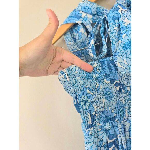 Petal & Pup LeLe Halter Romper Size XS Blue Floral Rayon Linen Blend NEW - Picture 5 of 8